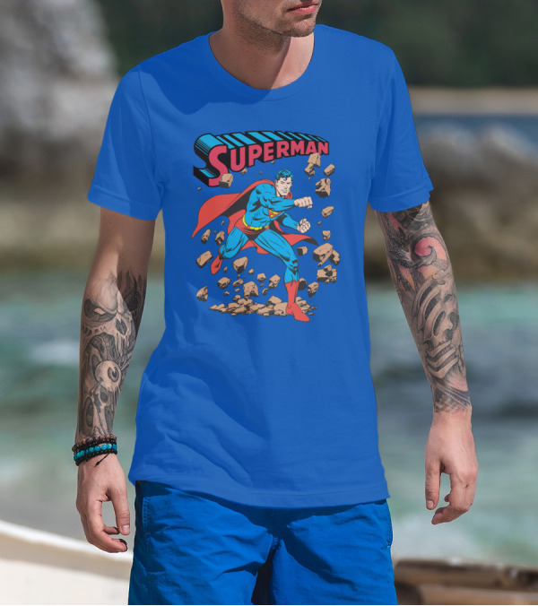 Superman Breaking Rocks In Classic Pose T-Shirt