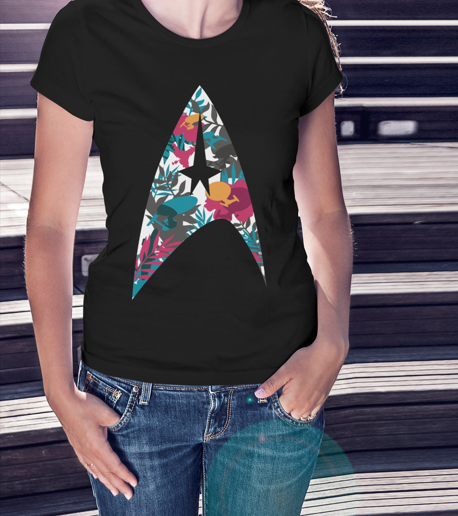 Tropical Starfleet Star Trek Floral Badge T-Shirt