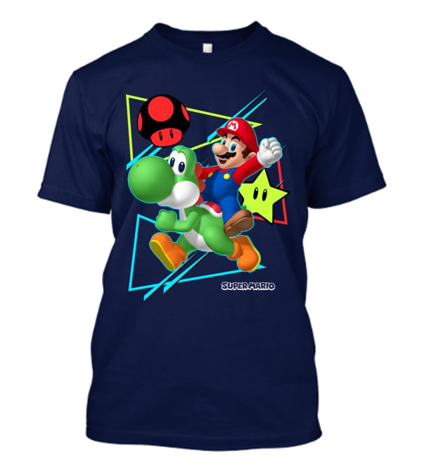 Super Mario Yoshi Adventure With Red Mushroom And Star T-Shirt