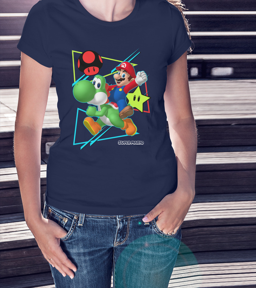 Super Mario Yoshi Adventure With Red Mushroom And Star T-Shirt