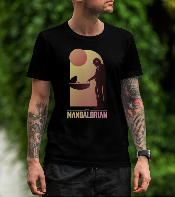 The Mandalorian Bounty Hunter Encounter Sunset Scene T-Shirt