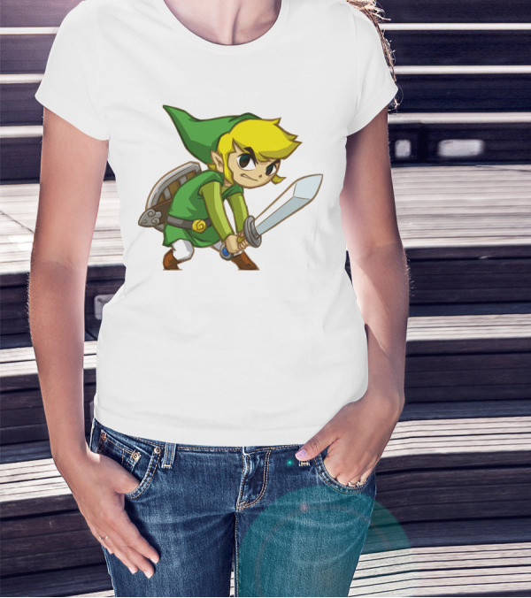 The Legend Of Zelda Link Holding Sword In Green Tunic And Hat T-Shirt