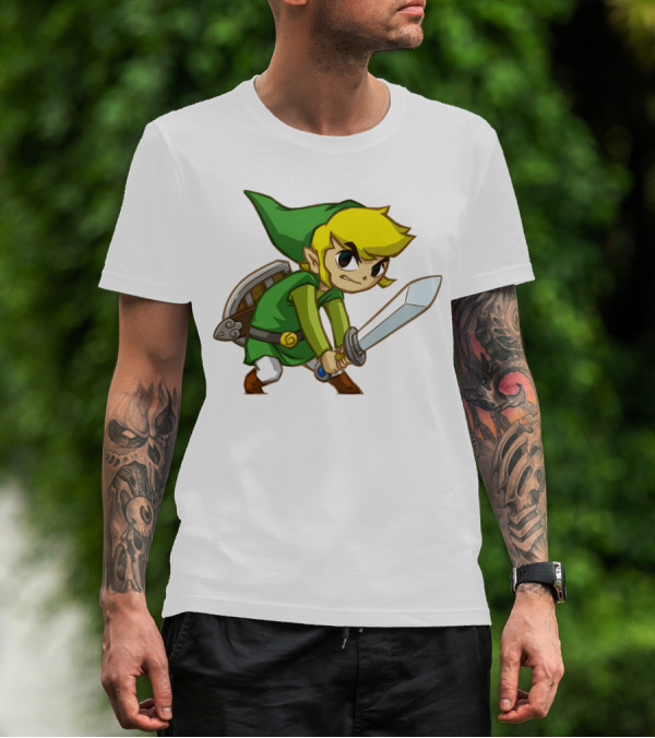 The Legend Of Zelda Link Holding Sword In Green Tunic And Hat T-Shirt