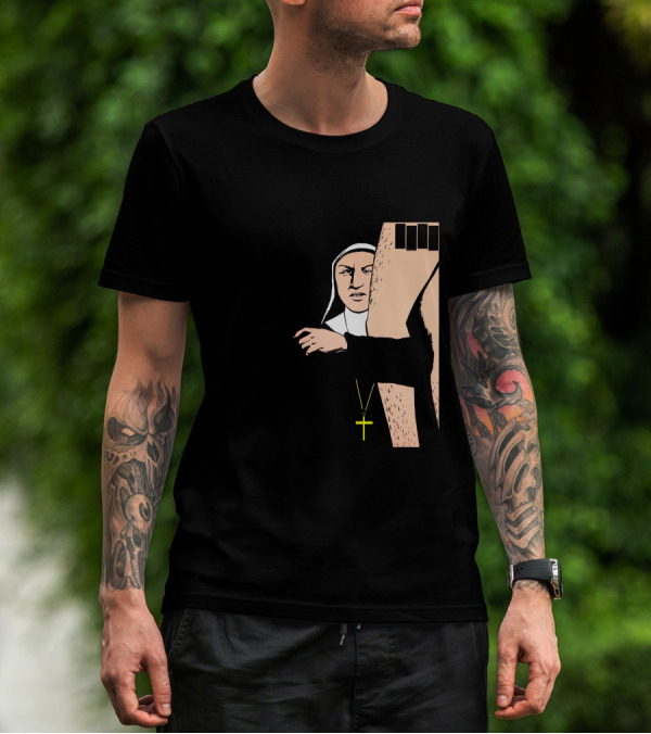 Black Flag Slip It In Nun With Cross And Legs (Red) T-Shirt