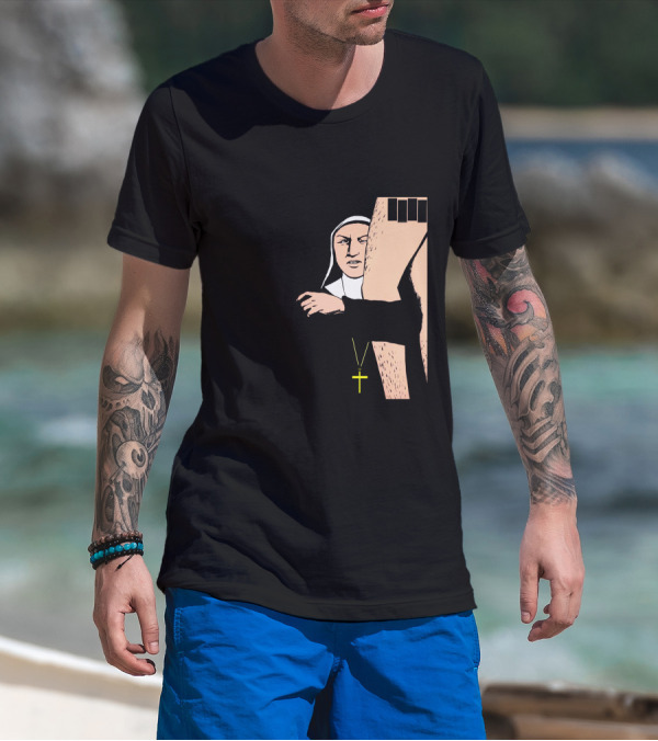 Black Flag Slip It In Nun With Cross And Legs (Red) T-Shirt