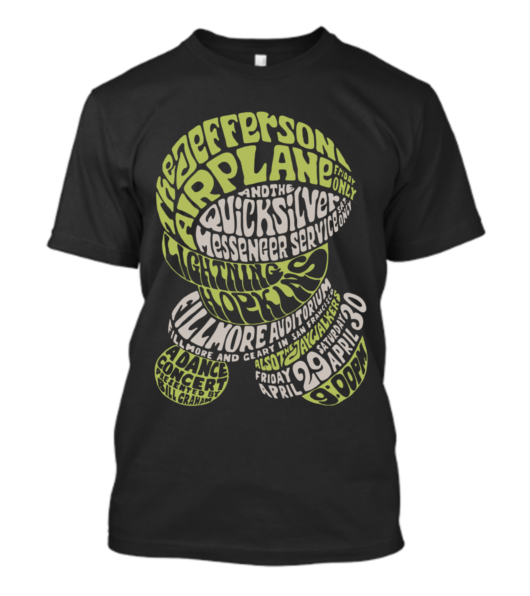 Jefferson Airplane And Quicksilver Messenger Service Lightning Hopkins Fillmore Auditorium April 29-30 Concert Bill Graham T-Shirt