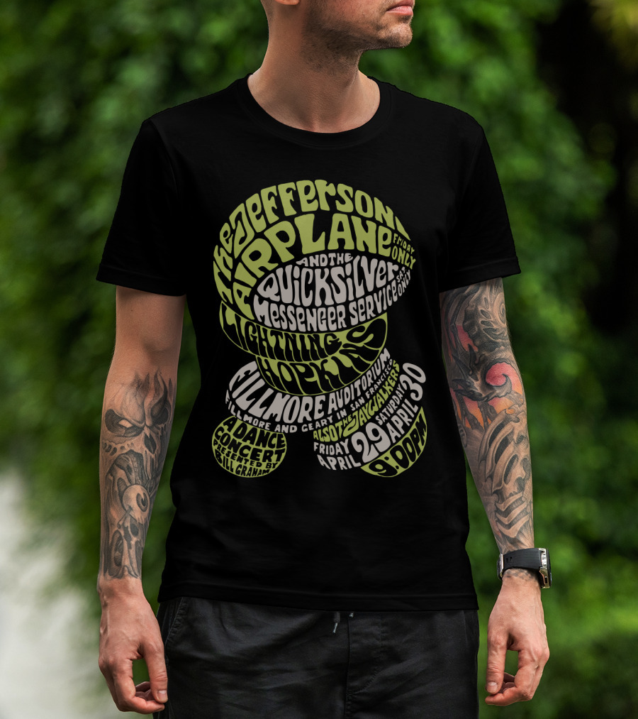 Jefferson Airplane And Quicksilver Messenger Service Lightning Hopkins Fillmore Auditorium April 29-30 Concert Bill Graham T-Shirt