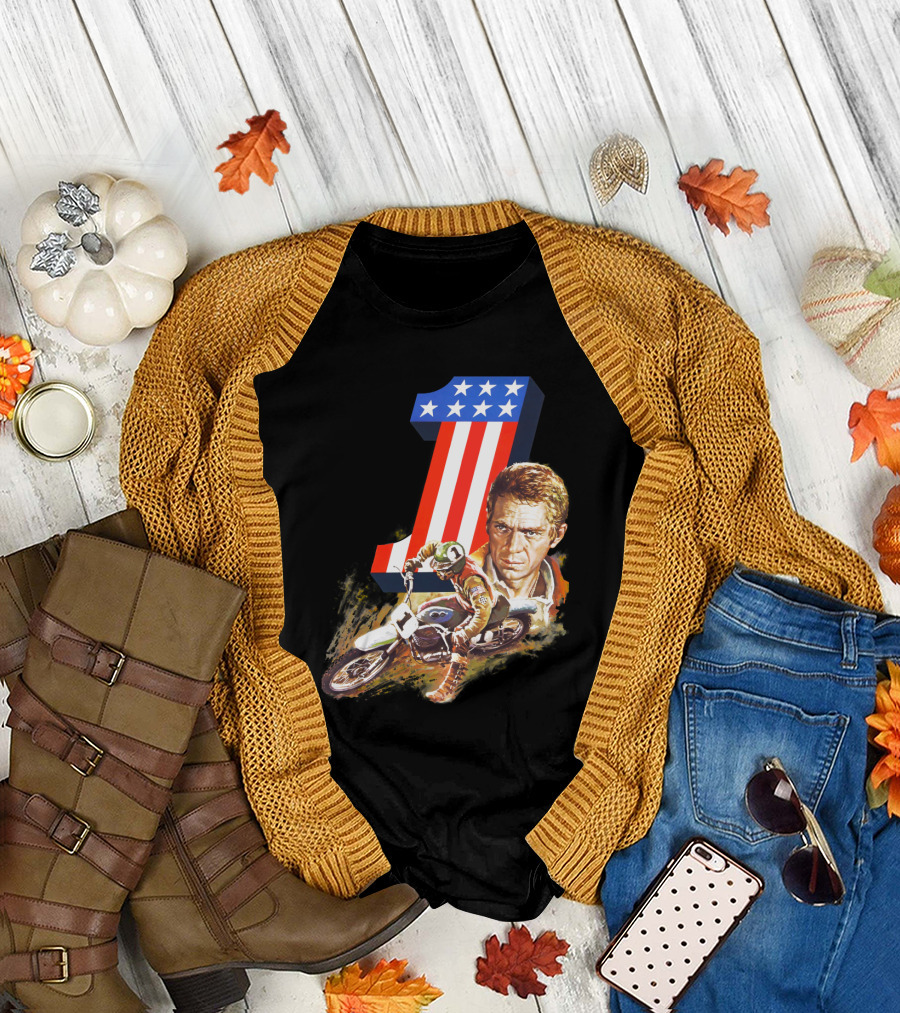 Steve McQueen Motorcycle Number One On Any Sunday T-Shirt