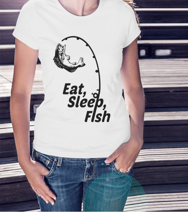 Eat Sleep Fish Fishing Rod And Jumping Fish T-Shirt