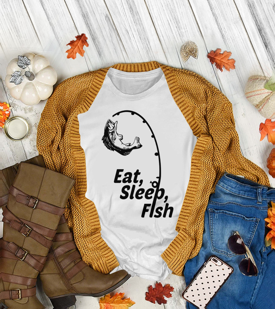 Eat Sleep Fish Fishing Rod and Jumping Fish T-Shirt