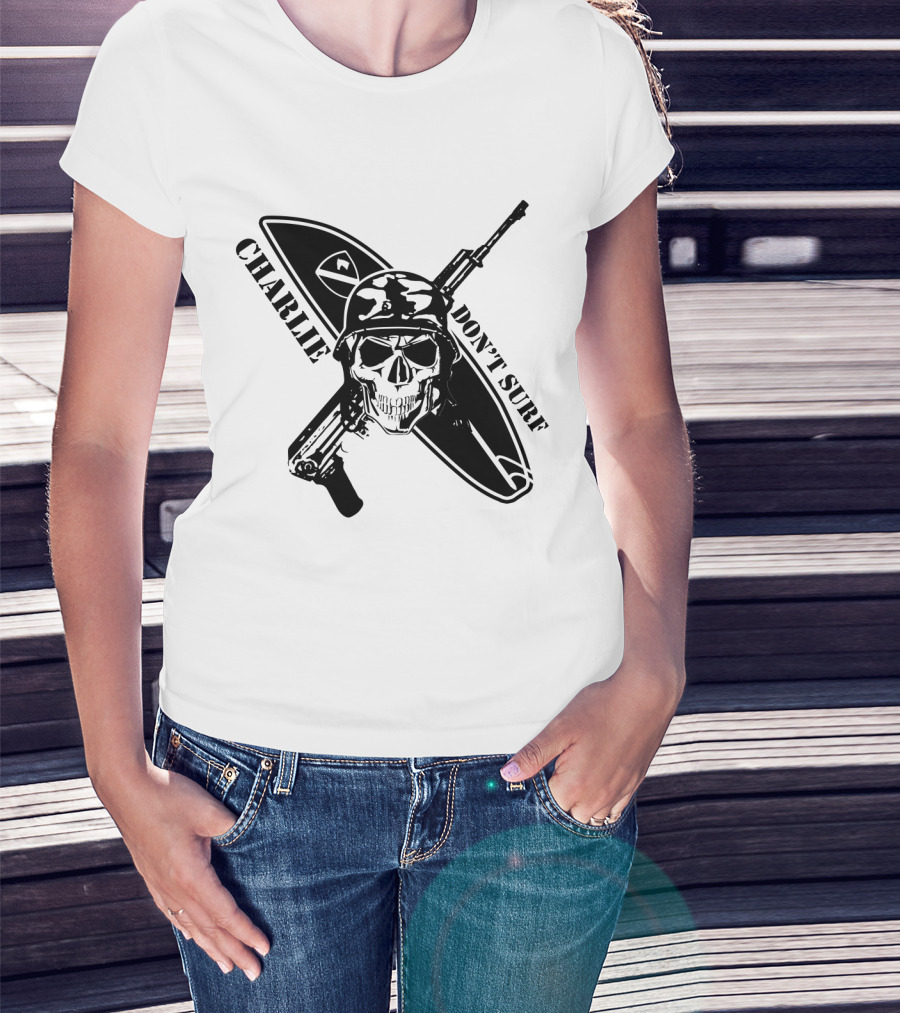 Apocalypse Now Charlie Don't Surf Skull Soldier Surfboard Rifle T-Shirt