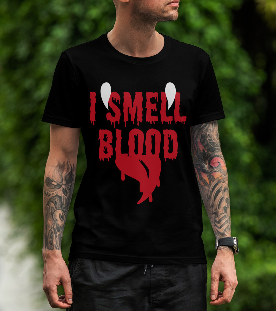 Halloween Vampire I Smell Blood Dripping Fangs T-Shirt
