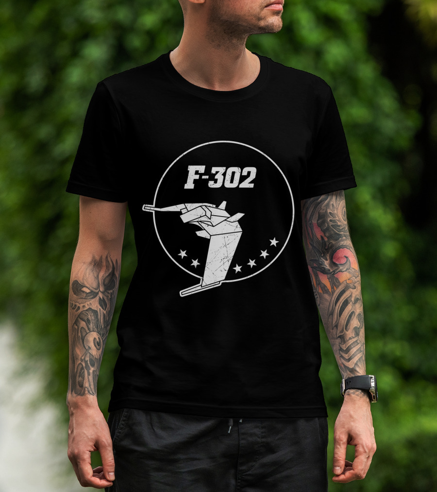 F-302 Stargate Emblem With Fighter Jet And Stars T-Shirt