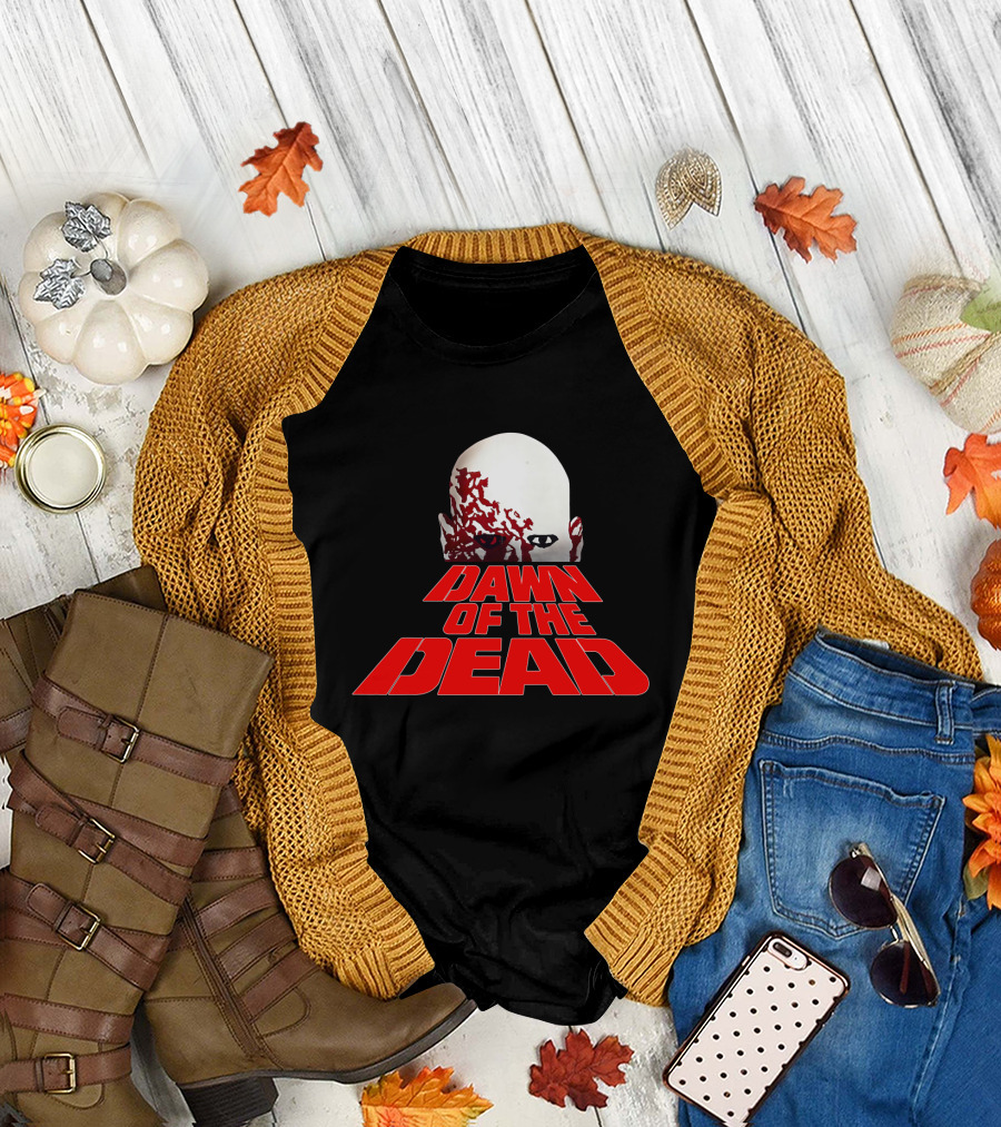 Dawn of the Dead Zombie Head Red Text T-Shirt