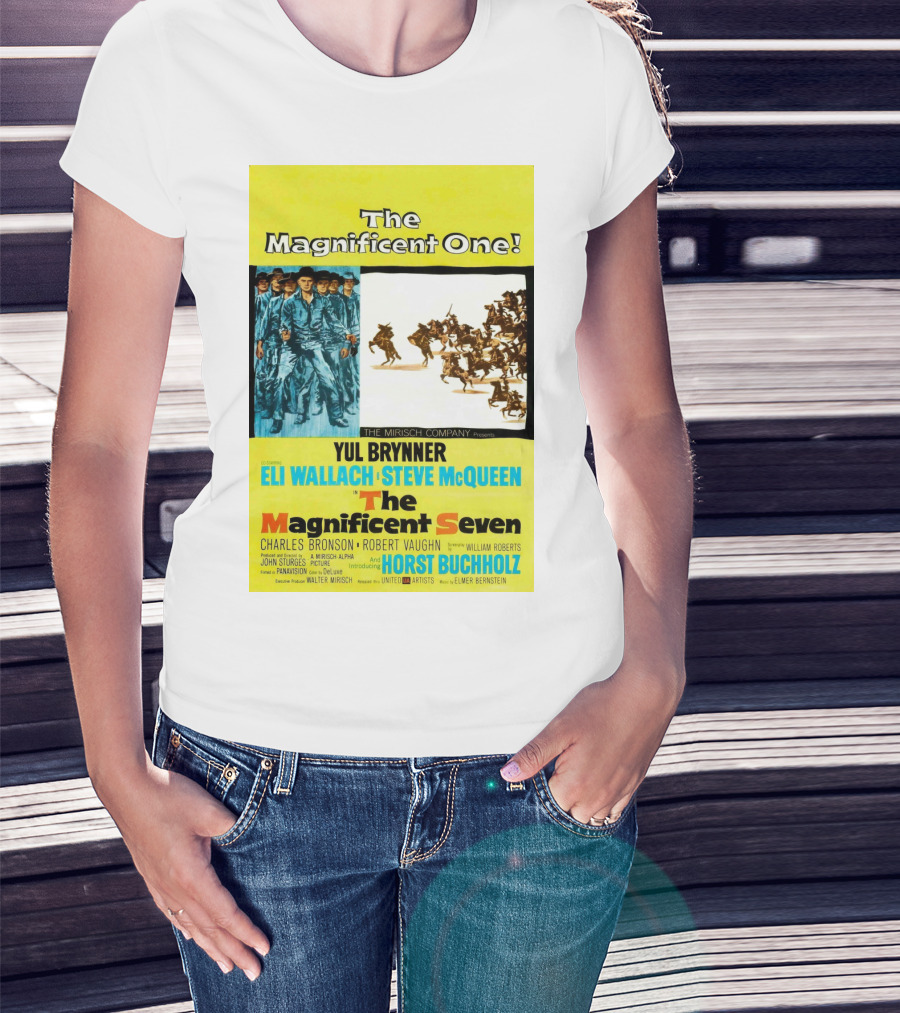 The Magnificent Seven 1960 Steve McQueen Yul Brynner Eli Wallach Movie T-Shirt