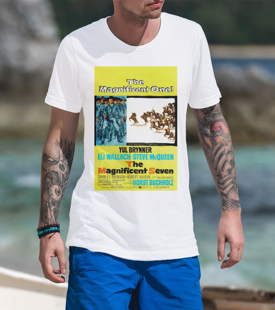 The Magnificent Seven 1960 Steve McQueen Yul Brynner Eli Wallach Movie T-Shirt