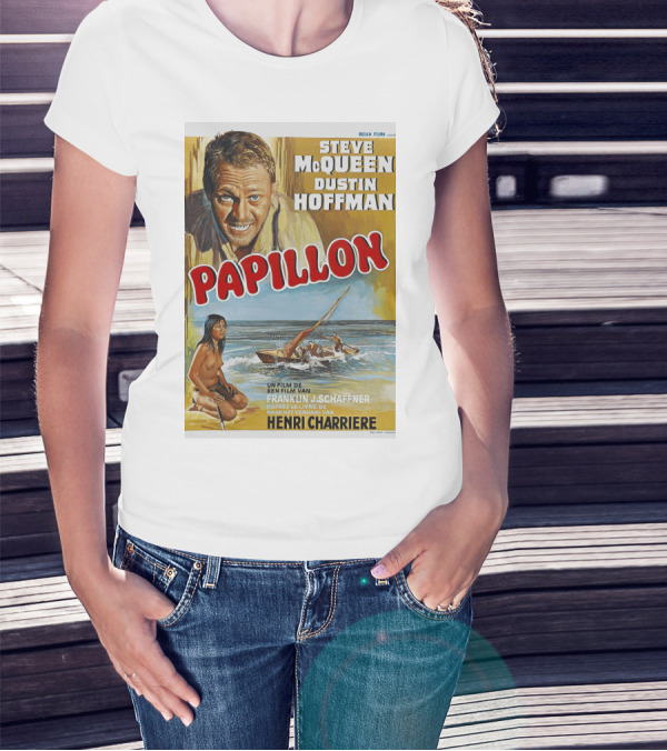 Steve McQueen Dustin Hoffman Papillon 1974 Film Henri Charriere Franklin J. Schaffner Belgian T-Shirt