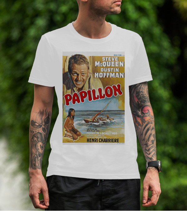 Steve McQueen Dustin Hoffman Papillon 1974 Film Henri Charriere Franklin J. Schaffner Belgian T-Shirt