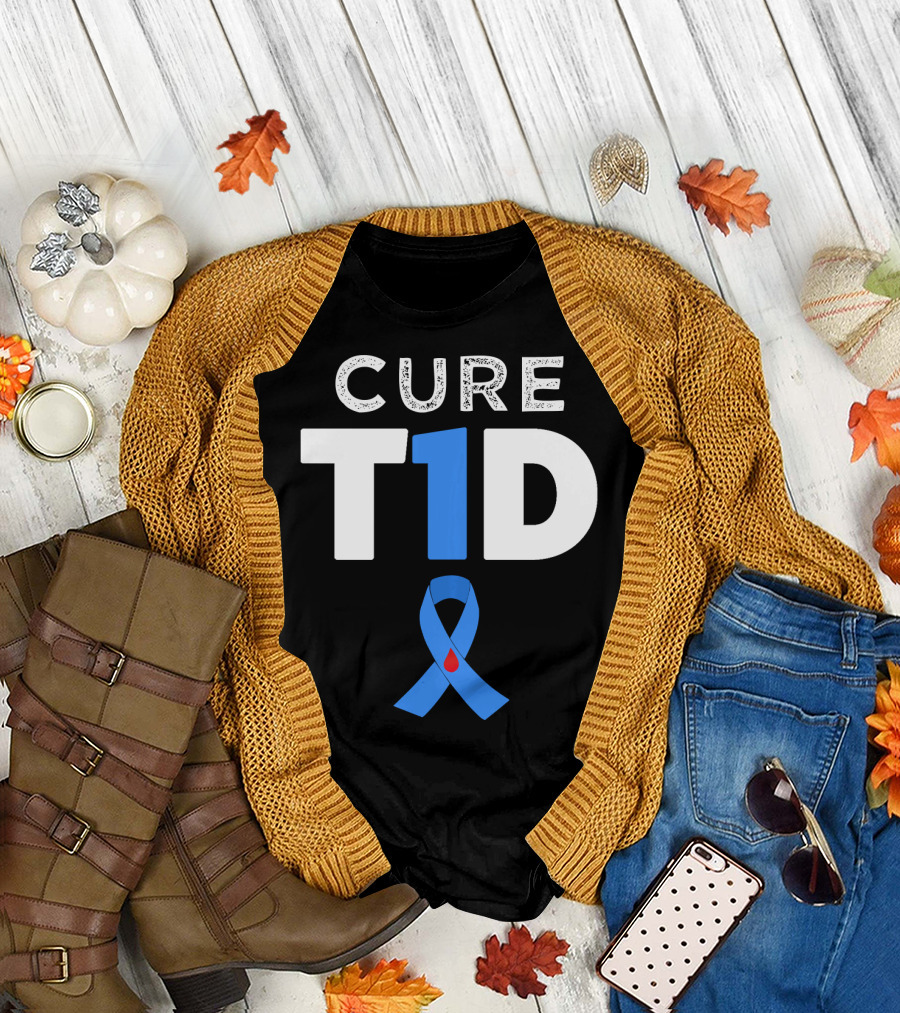Cure T1D Blue Ribbon Awareness with Hopeful Blood Drop T-Shirt