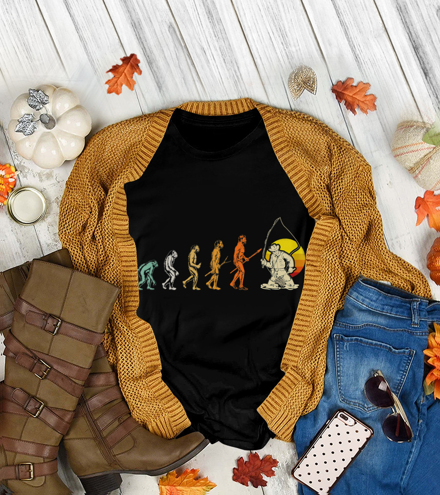 Evolution of Man to Fly Fishing Vintage Sunset T-Shirt
