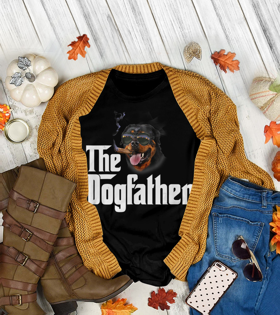 The Dogfather Mens Funny Rottweiler Smoking Cigar T-Shirt
