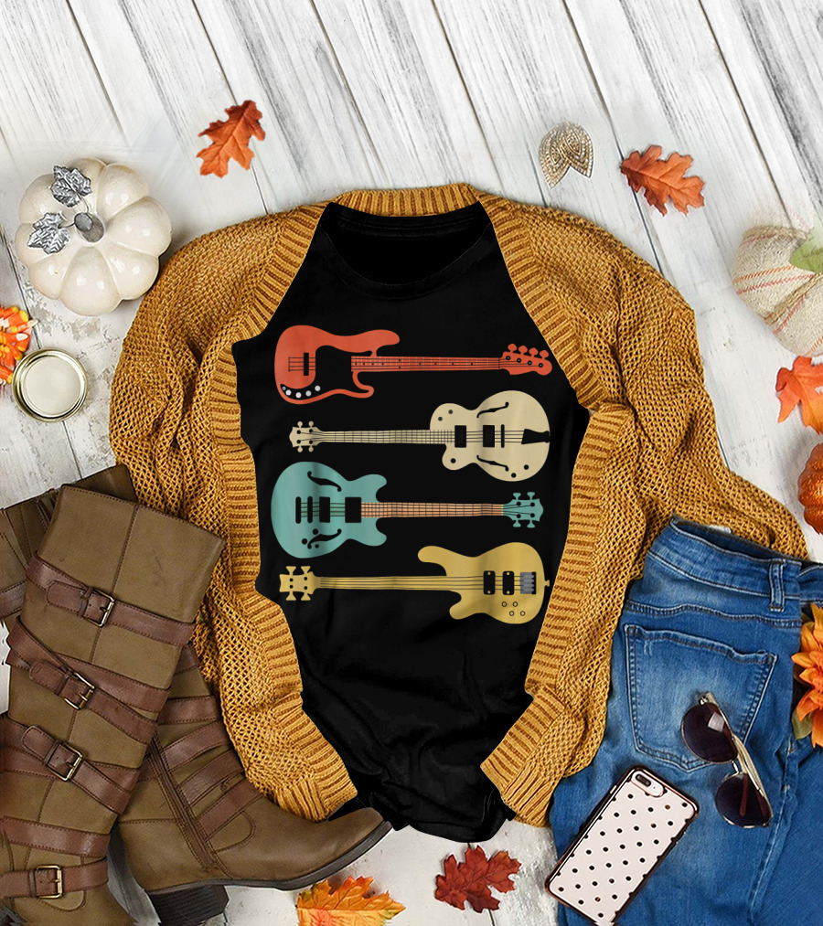 Vintage Colorful Bass Guitar Collection T-Shirt