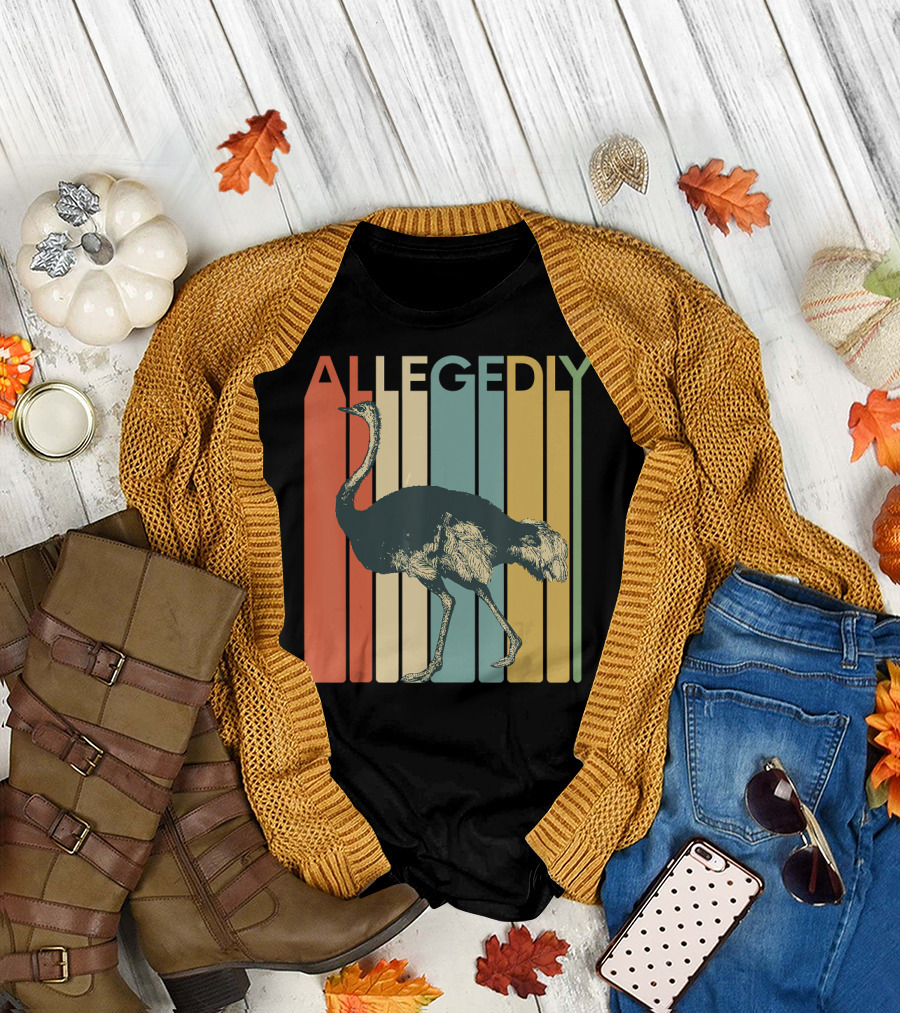 Allegedly Ostrich Retro Stripes Flightless Bird T-Shirt