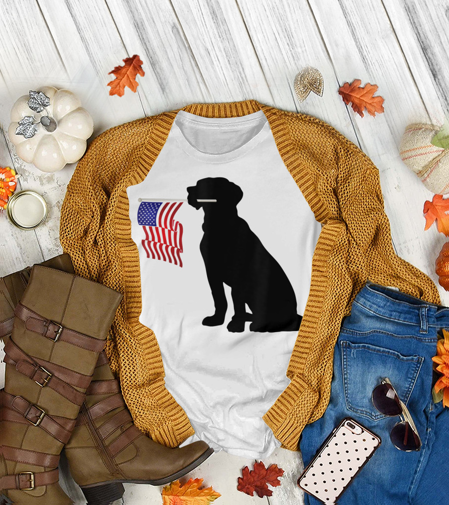 July 4th Patriotic USA Flag with Dog T-Shirt