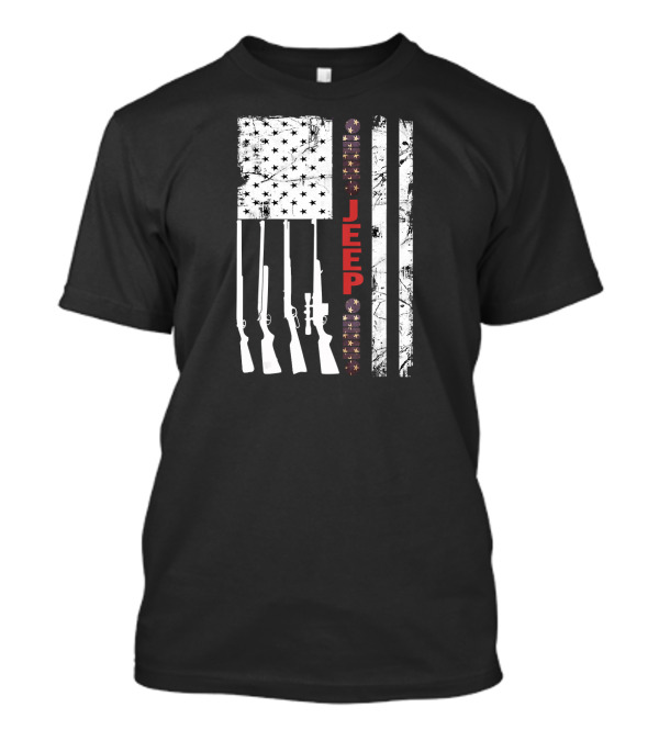 American Flag Jeep Hunting Rifles Patriotic USA T-Shirt