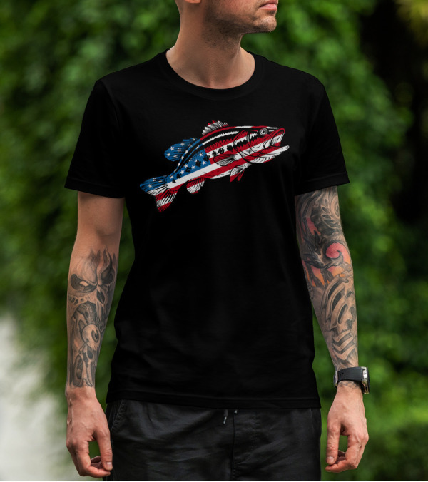 4th Of July American Flag Bass Fishing T-Shirt
