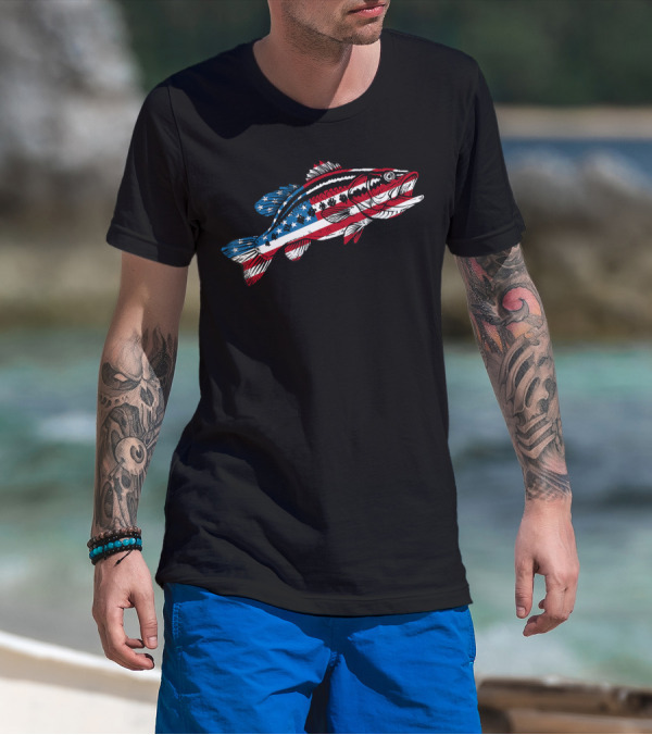 4th Of July American Flag Bass Fishing T-Shirt