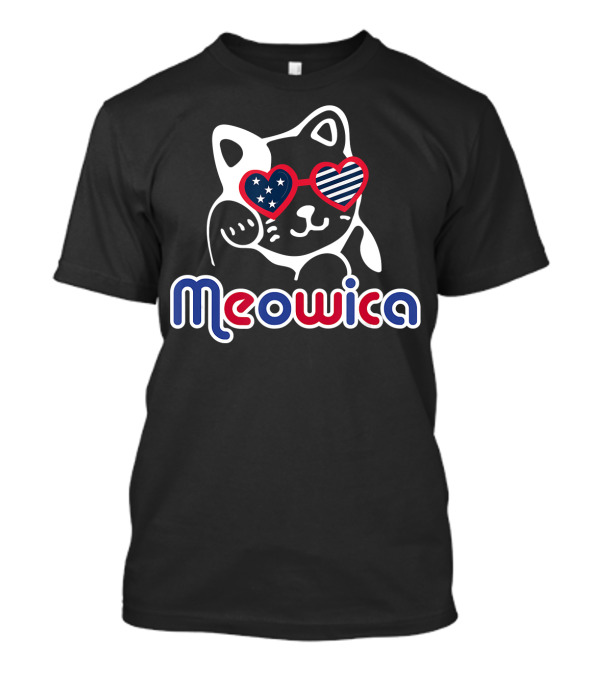 Meowica Cat With Heart Glasses And Stars Stripes For 4th Of July T-Shirt