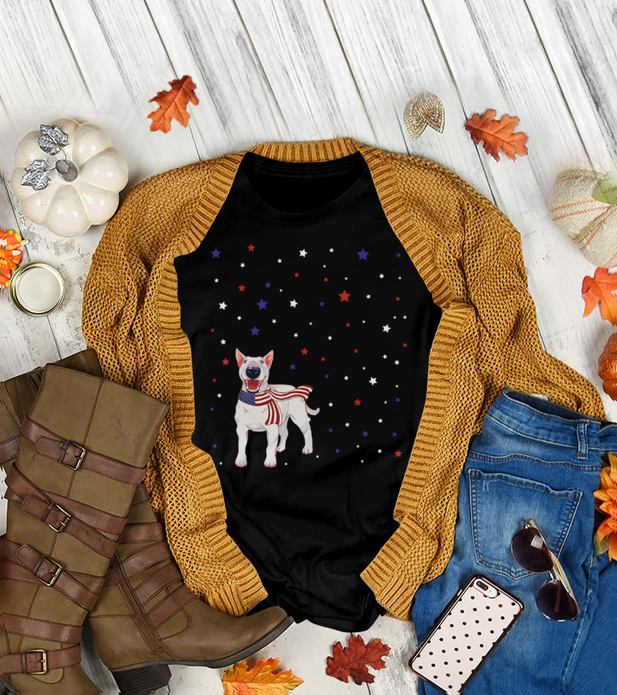 Bull Terrier American Flag Scarf Stars 4th Of July T-Shirt