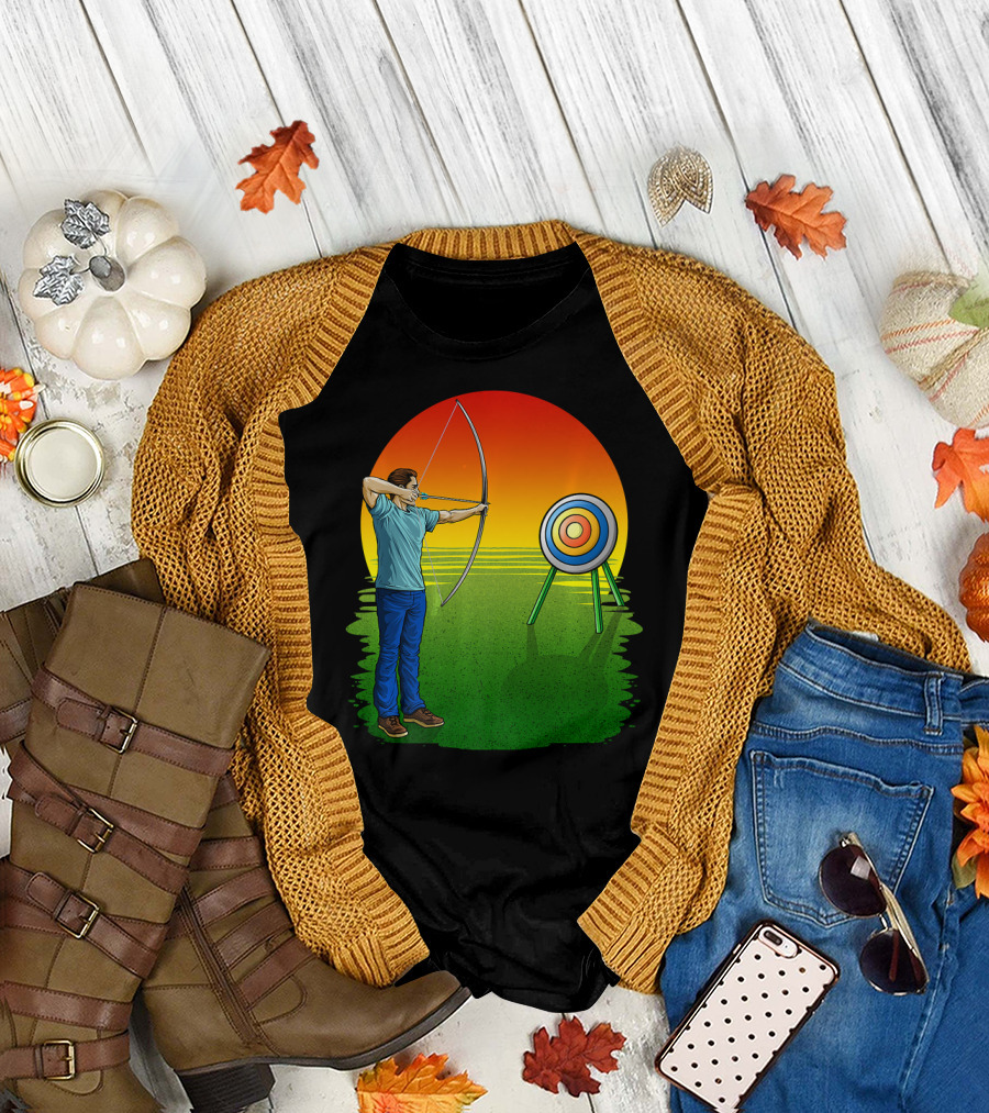 Funny Archery Arrow Sunset Target Practice T-Shirt