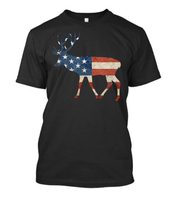American Flag Elk 4th Of July Patriotic T-Shirt