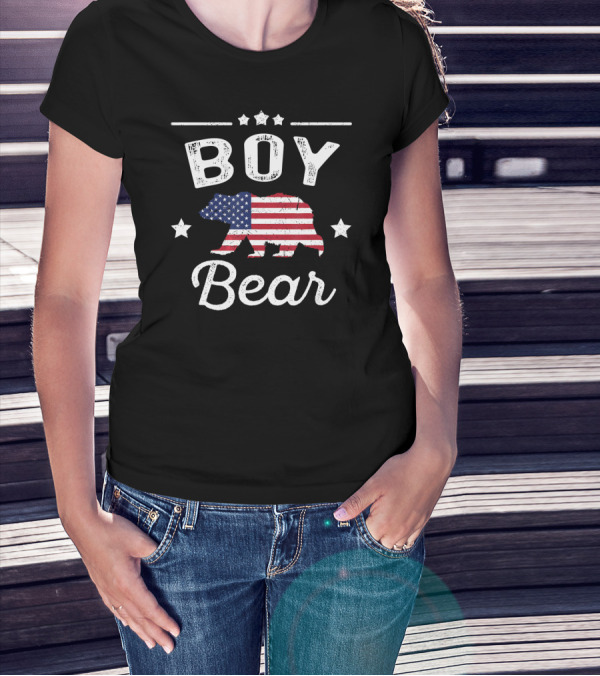 Boy Bear American Flag Patriotic Stars 4th Of July T-Shirt