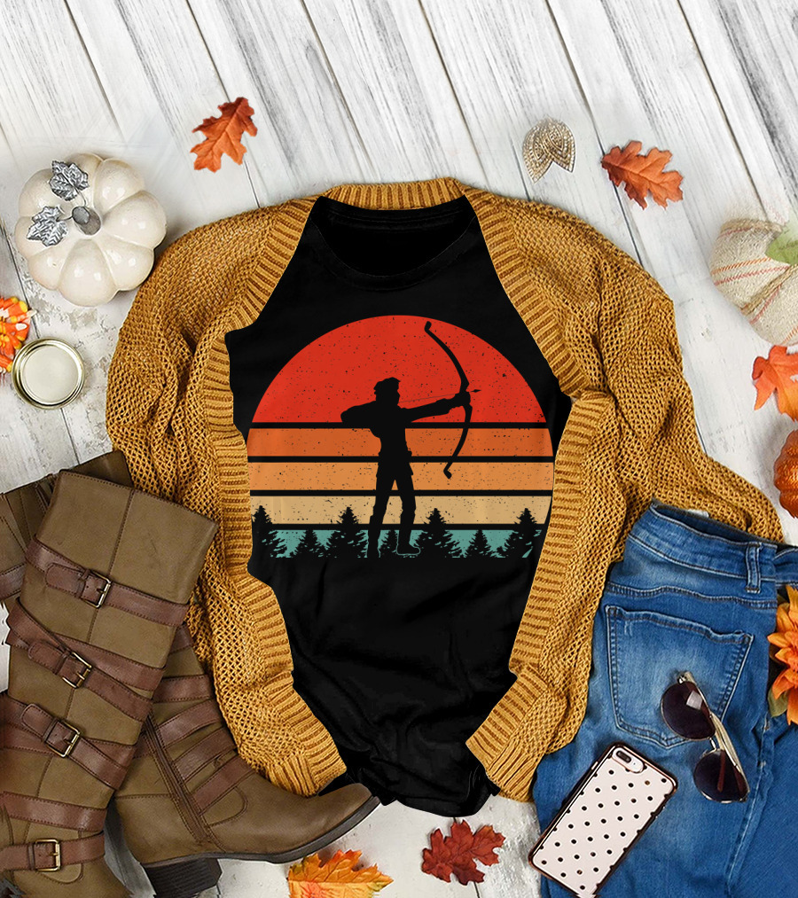 Vintage Funny Archery Retro Sunset Forest T-Shirt