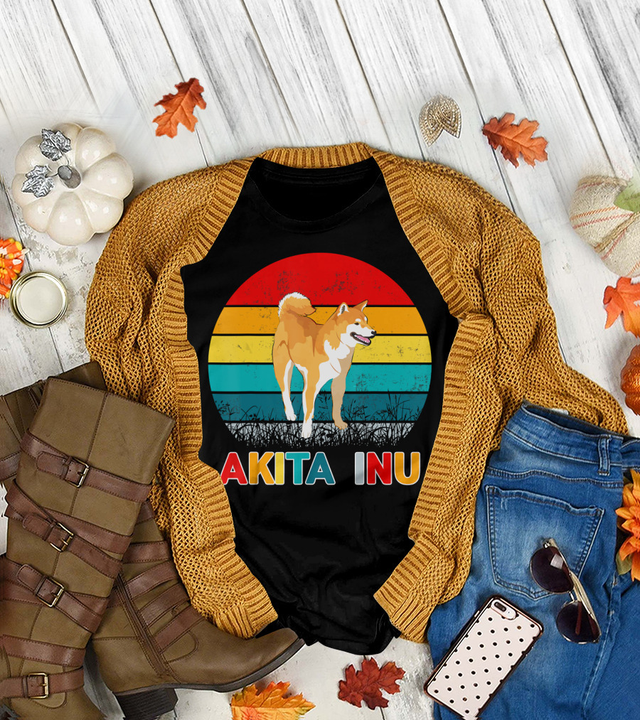 Akita Inu Retro Stripes Vintage Dog T-Shirt
