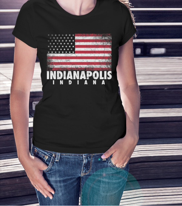 Indianapolis Indiana American Flag Grunge Style Fourth Of July T-Shirt