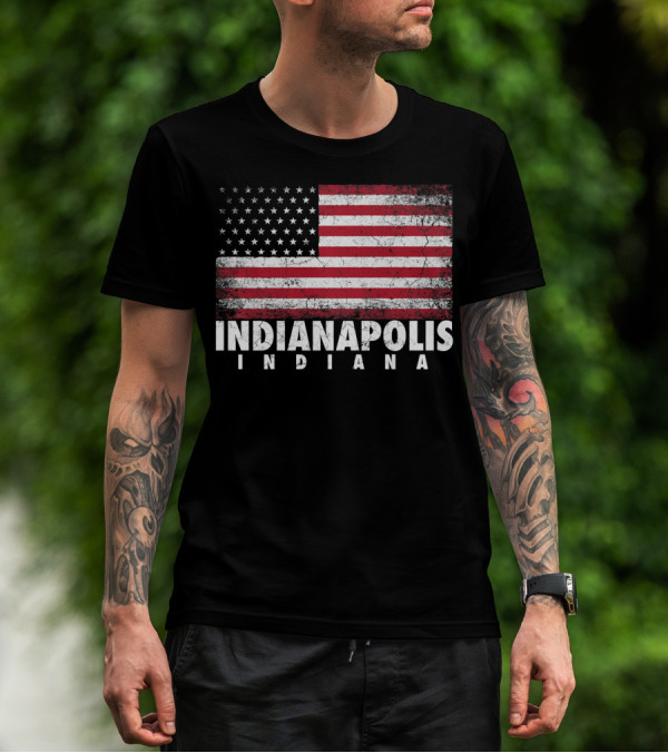 Indianapolis Indiana American Flag Grunge Style Fourth Of July T-Shirt