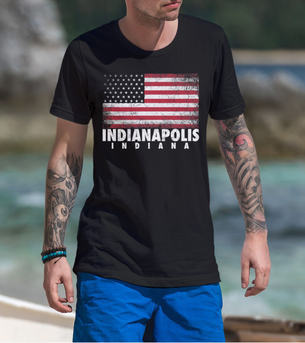 Indianapolis Indiana American Flag Grunge Style Fourth Of July T-Shirt