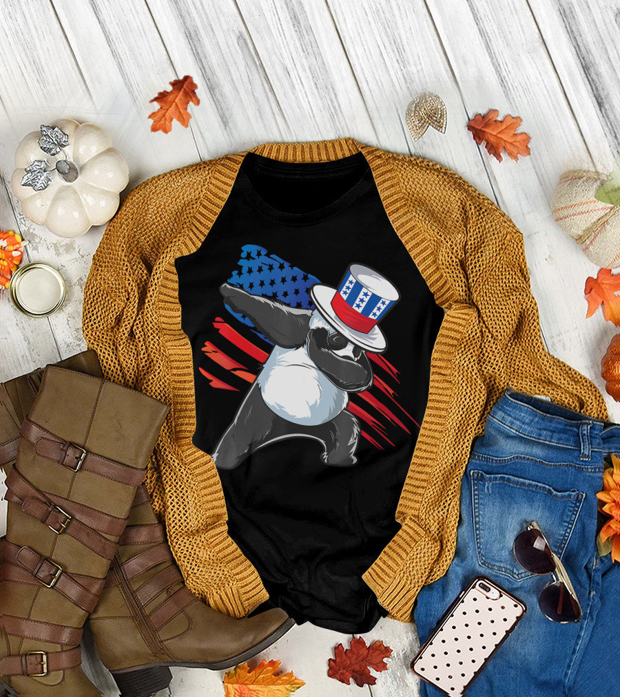4th of July Dabbing Panda with Stars and Stripes Hat T-Shirt