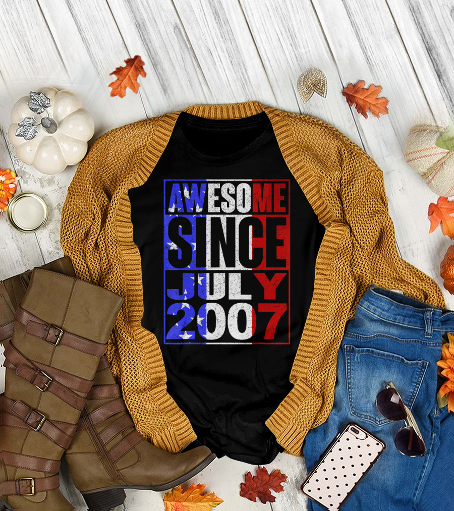 Awesome Since July 2007 USA Flag Colors T-Shirt