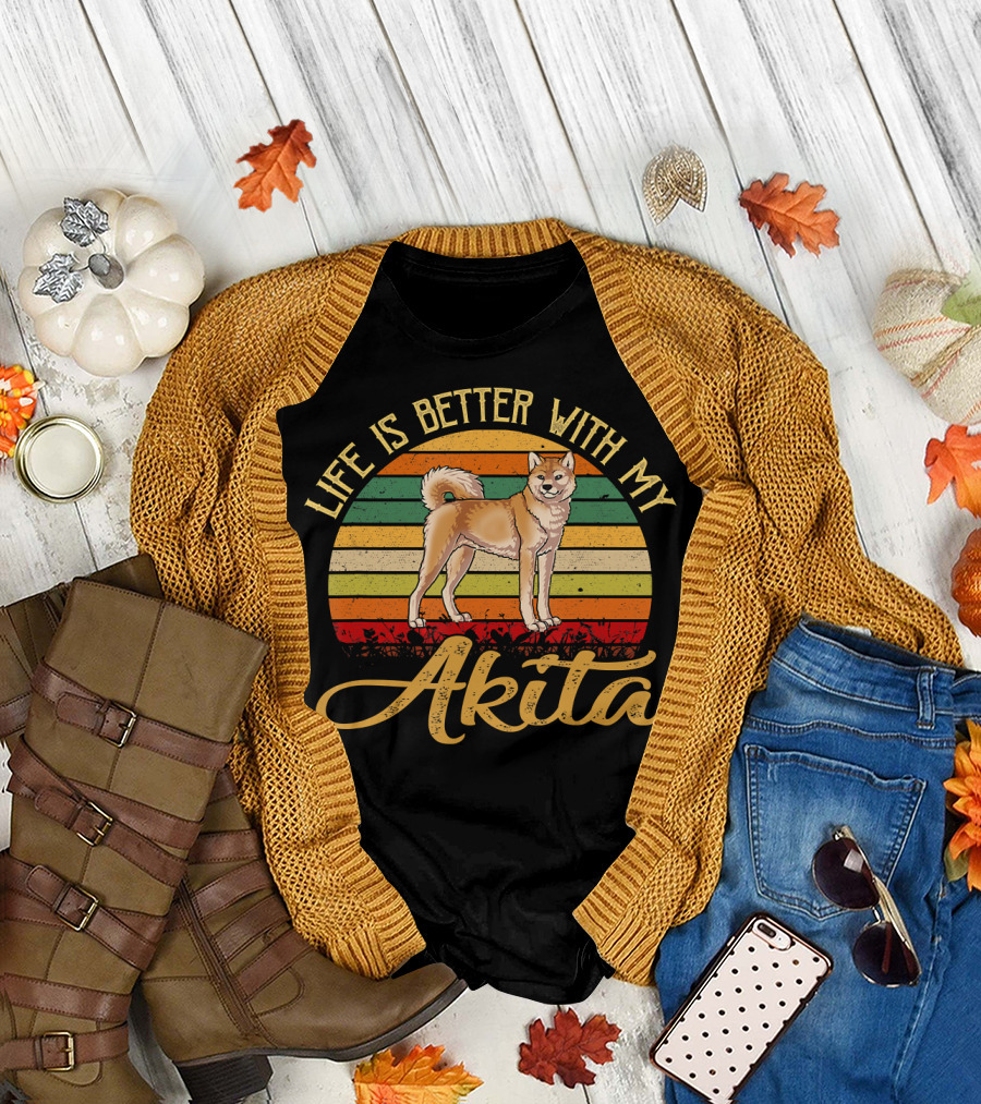 Life Is Better With My Akita Retro Style Dog T-Shirt