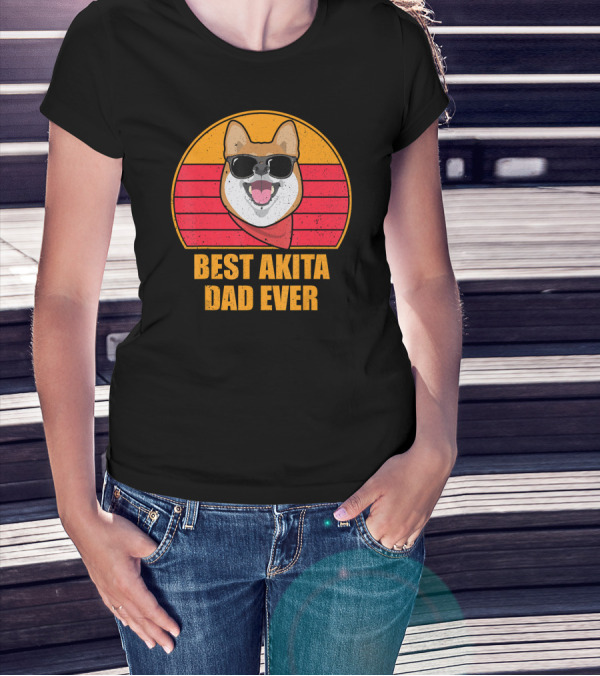 Best Akita Dad Ever Retro Sunglasses Dog Vintage T-Shirt