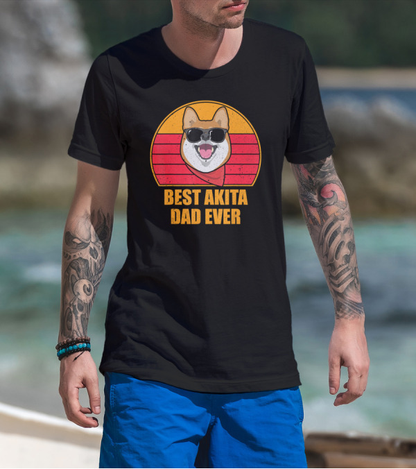 Best Akita Dad Ever Retro Sunglasses Dog Vintage T-Shirt