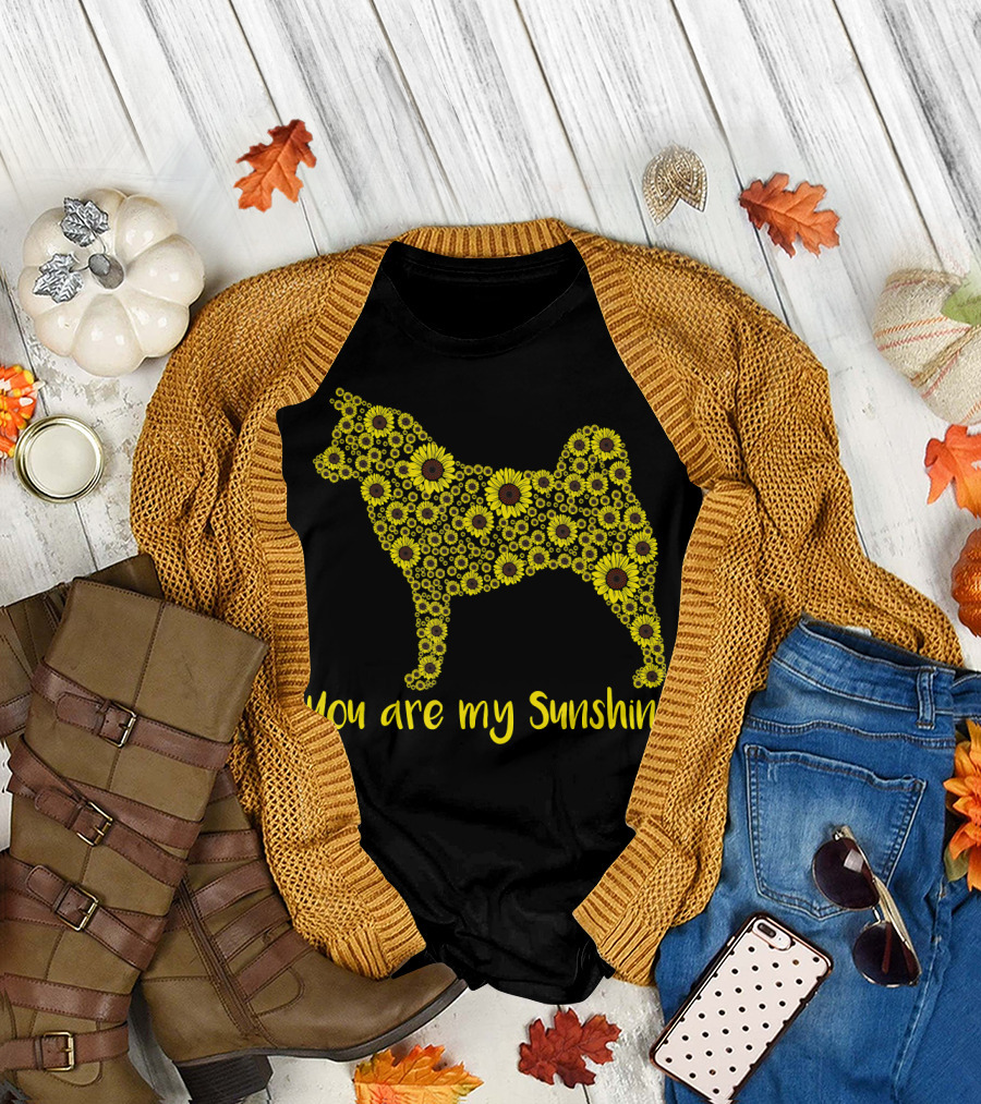 You Are My Sunshine Sunflower Akita Dog T-Shirt