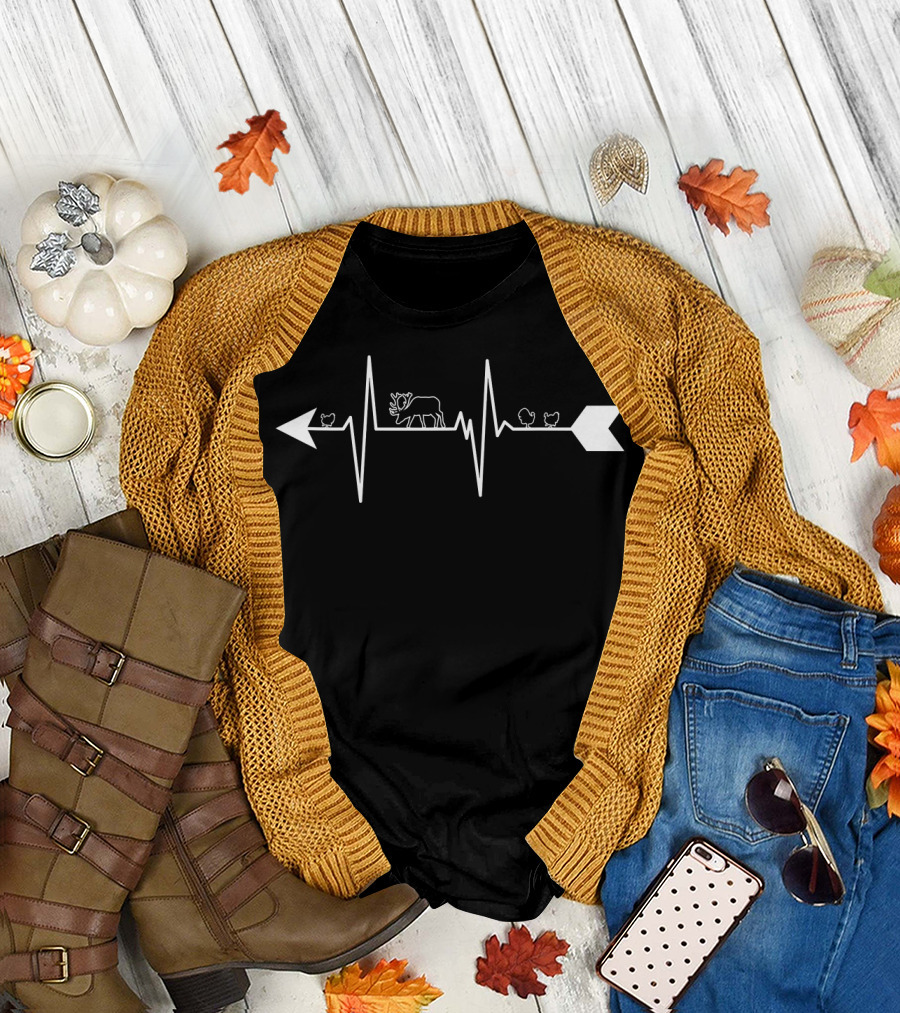 Bow Hunting Heartbeat Elk with Arrow and Deer T-Shirt
