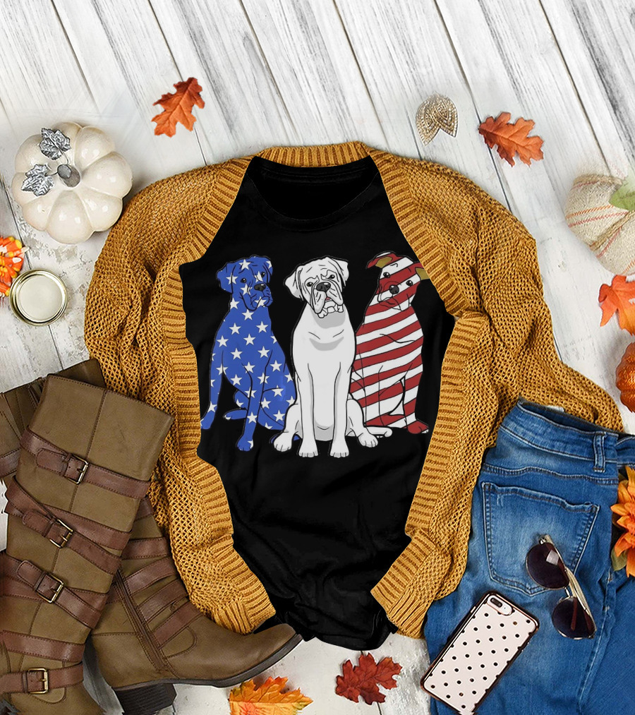 Boxer Dog American Flag Stars Stripes Patriot Merica T-Shirt