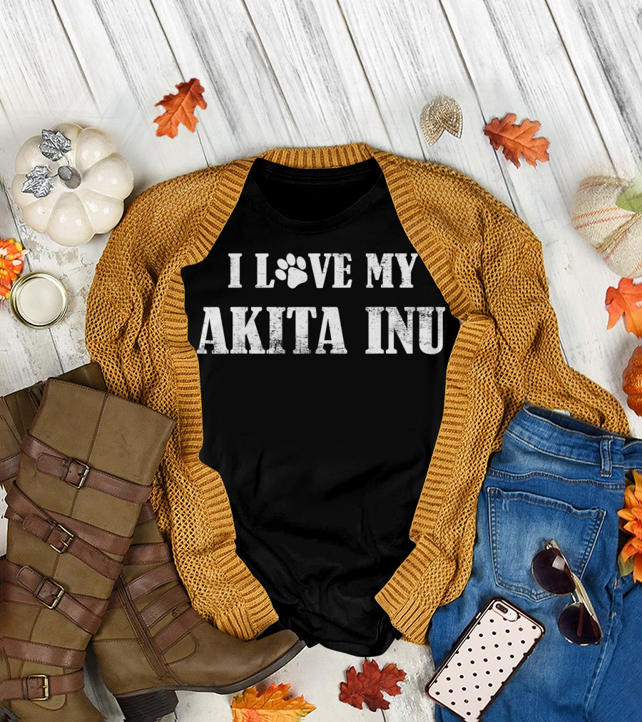 I Love My Akita Inu Paw Prints T-Shirt